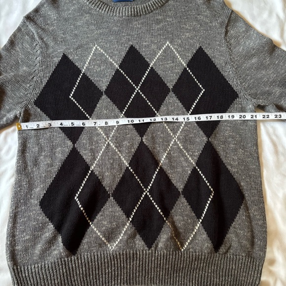 Paul Fredrick Men’s Black Gray Diamonds Linen Cotton Crew Neck Sweater Size M - Picture 4 of 7